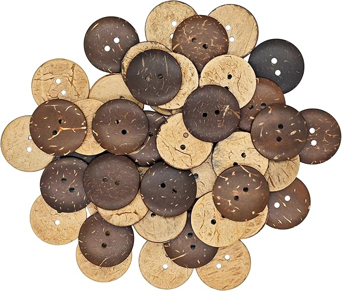 50-Pcs 1" Natural Coconut Shell Buttons | Bulk Brown Wooden Sewing Replacement Buttons for Sewing Crafts Clothes Decorations (25mm)
