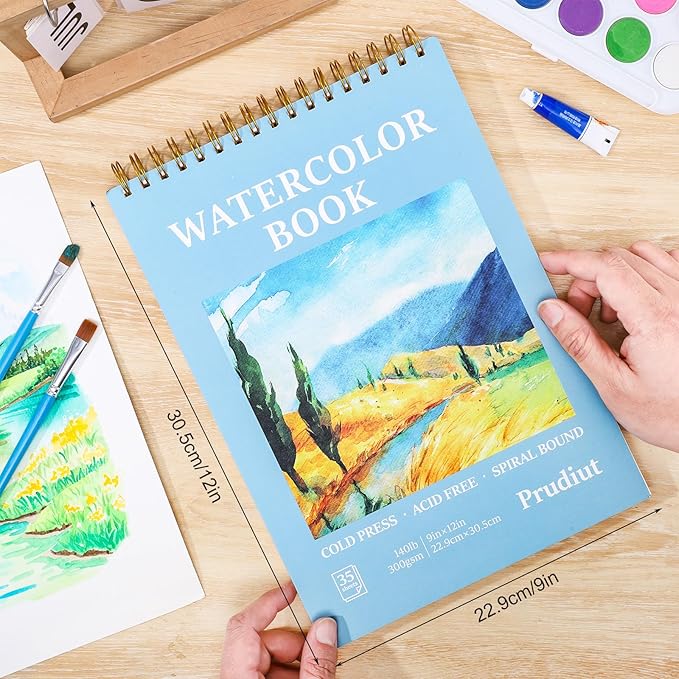35 Sheets Watercolor Paper Pad 9x12 Inch, 140 lb/300 GSM Cold Press Water Color Paper Spiral Bound Watercolor Sketchbook for Art Painting, Journal, Drawing, Mixed Media