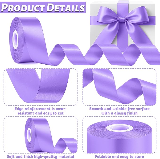 Fullive 1 1/2 Inch Violet Satin Ribbon, 30 Yards Ribbons for Crafts, Polyester Ribbon for Gift Wrapping for Birthday Graduate Valentines Day Decorations DIY Bows Wrapping Bouquet Floral Arrangements
