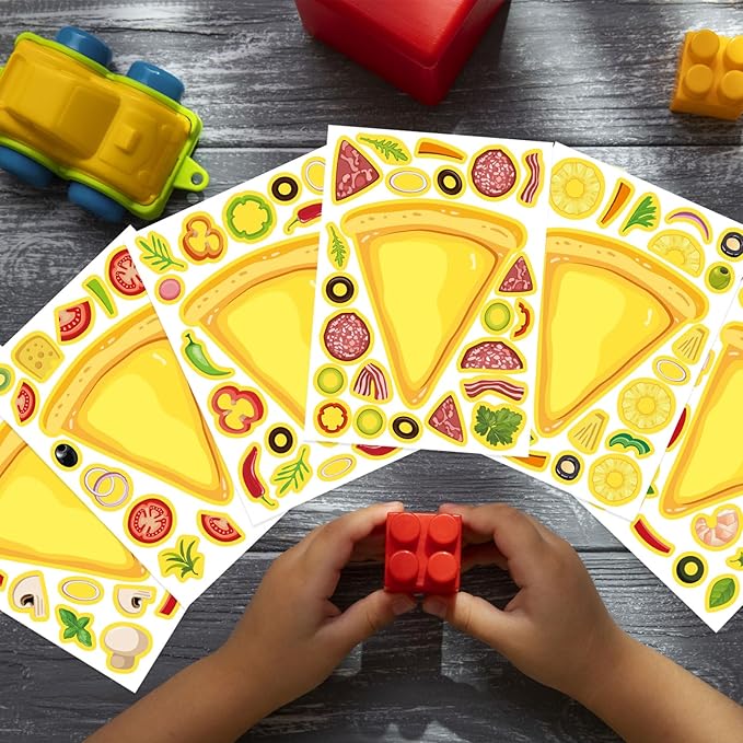 24 Sheets Make Your Own Pizza Stickers for Kids, Pizza Party & Family Night, Food Stickers, Motivational Reward Stickers for Teachers and Students