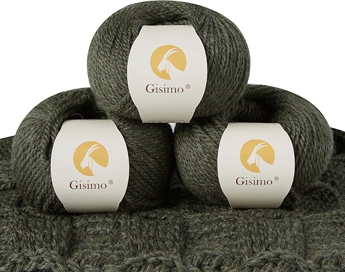 100% Merino Wool Yarn, 3-Ply Luxurious and Soft Yarn for Hand Knitting & Crocheting (Forest Green, 3Balls)