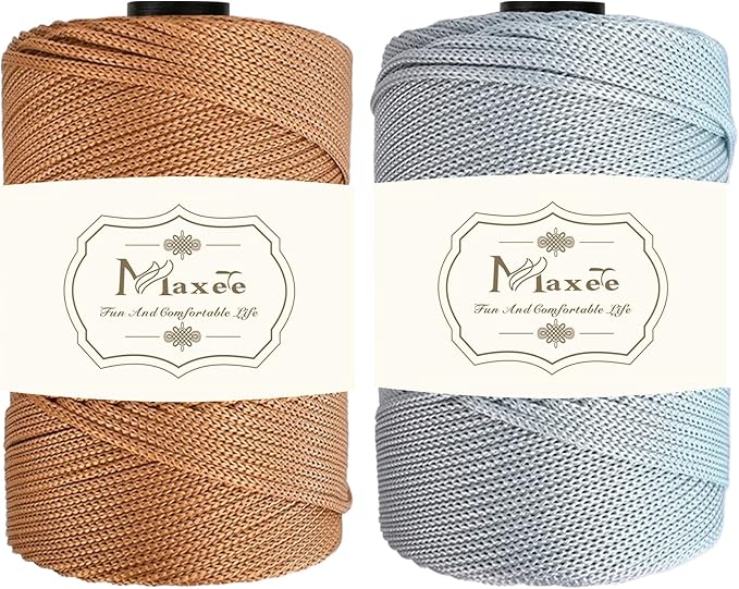 Maxee Premium Polyester Macrame Cord 3 mm × 218 yd (2 Pack),3mm 100% Polypropylene Macrame Cord,Ideal for Crochet, Wall Hangers, Bags, Rugs & DIY Crafts