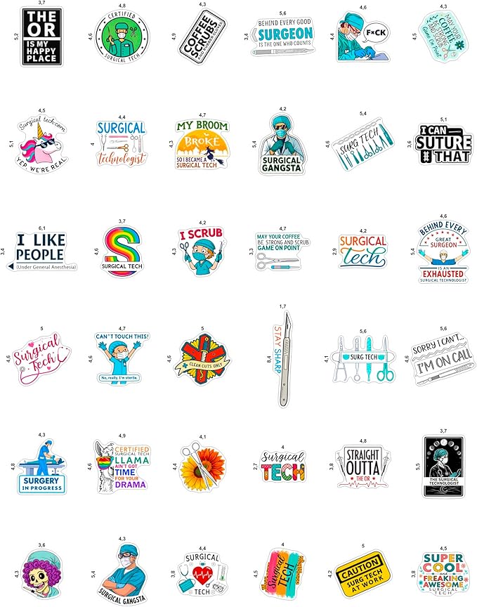 100Pcs Surgical Tech Stickers for Water Bottle, Laptop, Scrub Tech Stickers - Surgical Technologist Gifts Bulk - Gift for Women & Men
