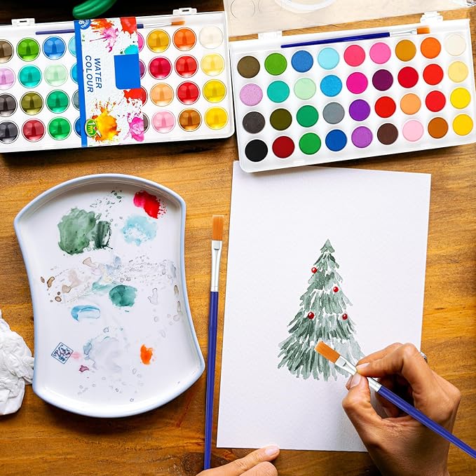 Nuanchu Christmas Gifts Bulk Watercolor Paint Washable Watercolor Paint Kits Palette and Brushes Portable Water Color Supplies for Adults, Beginners Artists Valentine Gift(6 Pack,36 Colors)