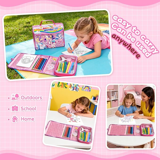 homicozy 106PCS Scented Washable Markers Set,Arts and Crafts Kit for Girls Ages 4-6-8-10,Travel Coloring Drawing Art Supplies with Unicorn Glitter Pencil Case,Ideal Birthday Gift for Kids