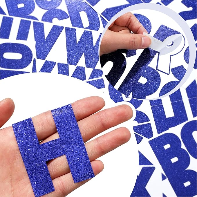 Harloon 232 Pcs 24 Sheets Large Glitter Letter Stickers Big Font Alphabet Letter Self Adhesive Letters Kit Mailbox Stickers for Mailbox Bulletin Boards Classroom Home(Blue,2.5 Inch)