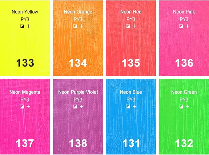 AUREUO Neon Acrylic Paint Set - 8 Fluorescent Colors 2 Fl Oz / 60ml Art Paint Tubes for Halloween Crafts Decor Rich Pigments Non-Toxic Painting Supplies for Artists Hobby Painters