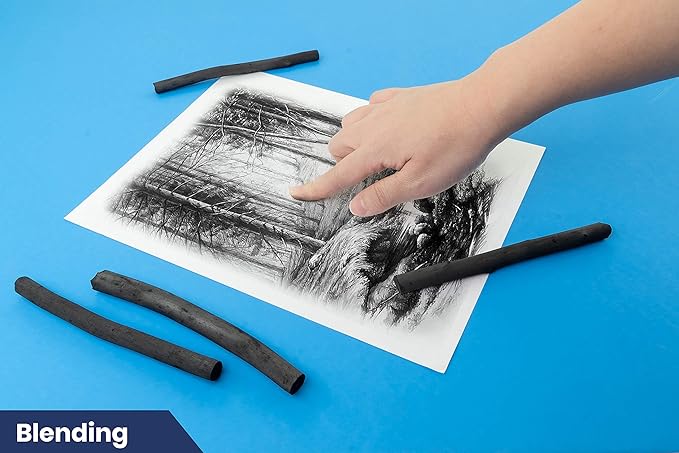 Pacific Arc 2 Pack Large Vine Charcoal Stick 5/Pkg, Soft, Black, Thick Willow Charcoal for Sketching and Drawing