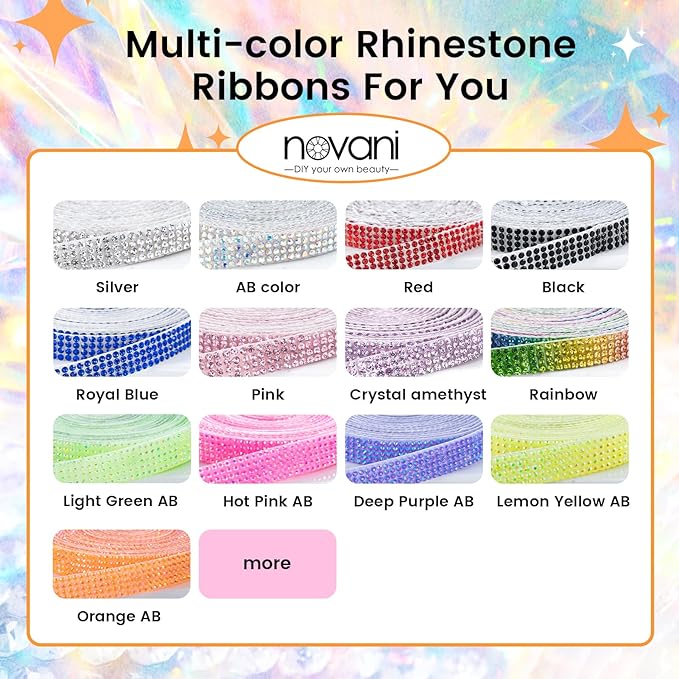 Novani Self Adhesive Rhinestone Ribbon, 1.18 Inch 3 Yards 1 Roll, Orange AB Diamond Bling Strips for DIY Crafts, Glitter Resin Rhinestones Tape for Crafting, Car Decoration