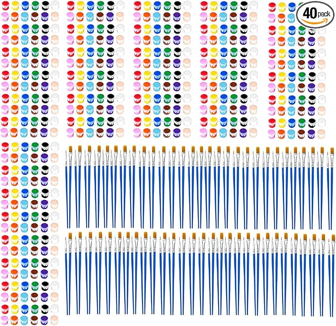 40 Pack Mini Acrylic Paint Set, 12 Colors Washable Acrylic Paint Strips with 80Pcs Painting Brushes for Kids&Adults Paint, 560 PCS Kids Painting Kit for Birthday Party Favor, Classroom, Art Gift