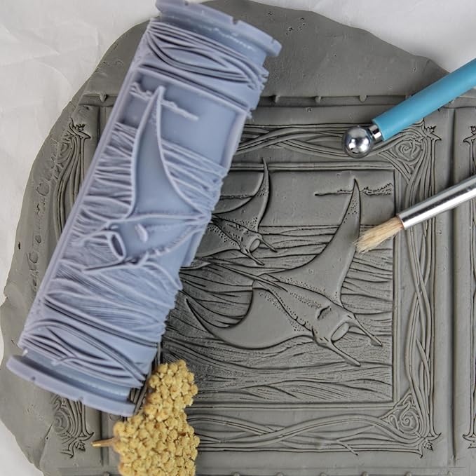Manta Ray Clay Texture Roller (4") - Ocean Set #01 - Embossing Pattern Roller for Polymer & Ceramic Clay, Pottery & Crafts