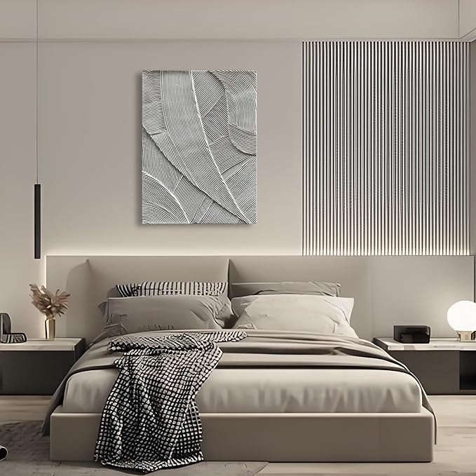 Art Hand Painted White Thick Texture Abstract Art Oil Painting Modern Canvas Wall Decoration 40x28 inches
