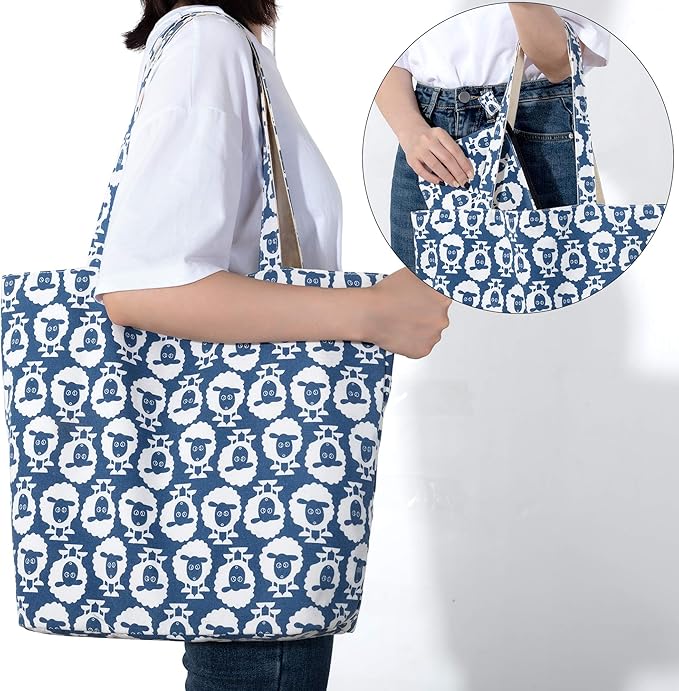Yarwo Knitting Bag with Small Zipper Pouch, Yarn Tote for Knitting Needles, Skeins of Yarn and Crafts Supplies On the Go, Christmas & New Beginnings Gifts for Women, Sheep (Patented Design)