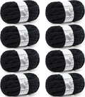 Chunky Yarn for Hand Knitting - #10 Chunky Chenille Yarn, Jumbo Big Thick Chunky Yarns for Crocheting, Super Bulky Chunky Knit Blanket Yarns, 8 Skein (25 yds 8 oz Each Skein), Black
