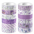 12 Rolls of Lavender Washi Tape, Purple Floral Decorative Tape, DIY Flower Butterfly Pattern Sticker for Journals, Planners, Scrapbooking, Packaging, Crafts, Party Supplies Favors