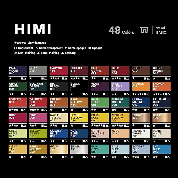 HIMI Twin Cup Jelly Acrylic Paint Set, 48 Colors 12g, High Viscosity, Blendable, Paints on Rocks Crafts Canvas Wood, Fabric, Ceramic & Stone, Art Craft Paints Gifts for Artists Beginners & Painters