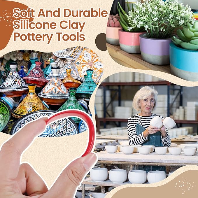 Sherr 21 Pcs Soft Ribs for Pottery Clay Silicone Rib Ceramics Tools Pottery Rubber Clay Ceramic Ribs for Adult DIY Smooths Shapes Sculpting Tools, 7 Styles(Bright Color,Classic Style)