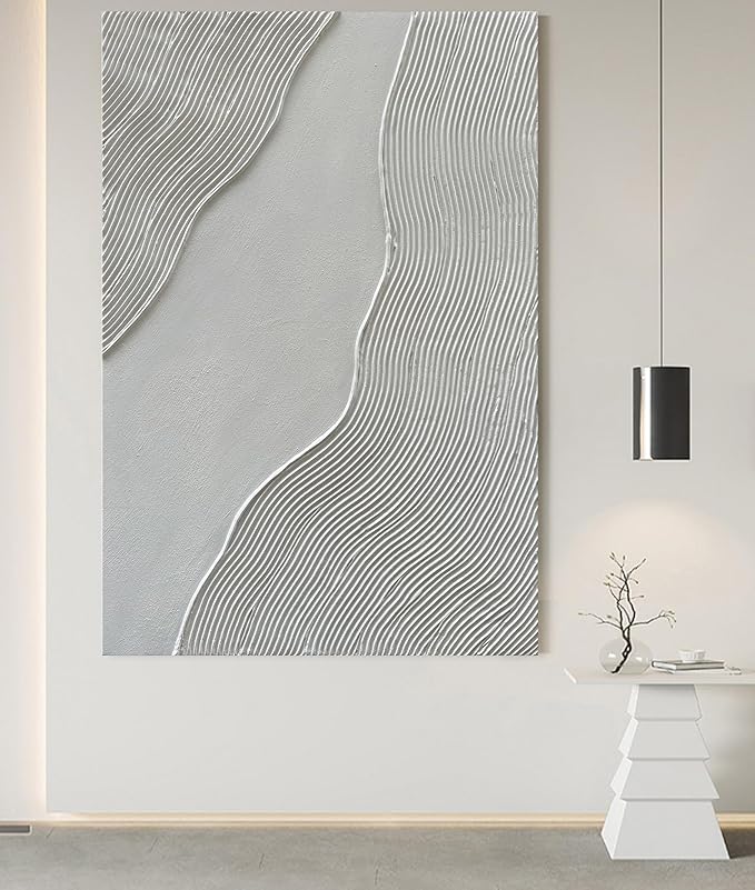 NANKAI Art Hand-Painted Modern Minimalist Abstract Art White Texture Oil Painting 45x30 inch Large Home Wall Decorative Art Oil Painting