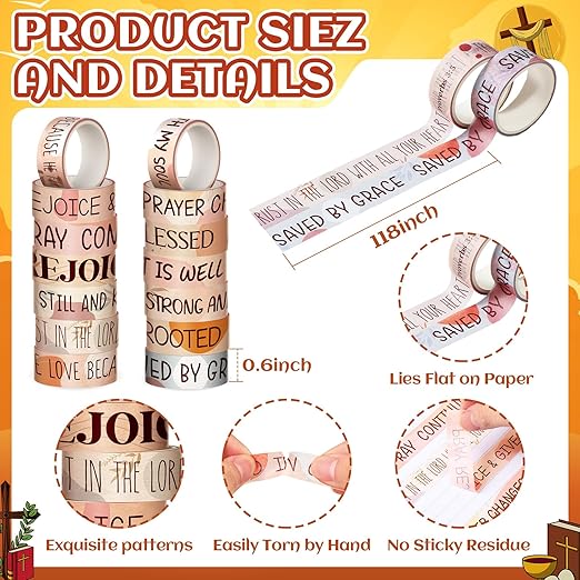 Janlaugh 24 Rolls Christian Washi Tape for Bible Journaling Gifts Bulk Religious Inspirational Scripture Supplies Boho Bible Verse Washi Tape for Study Crafting New Year DIY Gifts