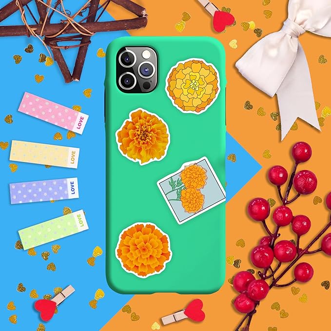 BulbaCraft Marigold Stickers for Water Bottle and Laptop - Floral Party Supplies, Decorations & Gifts, Waterproof Vinyl Decals, Gifts for Women & Men