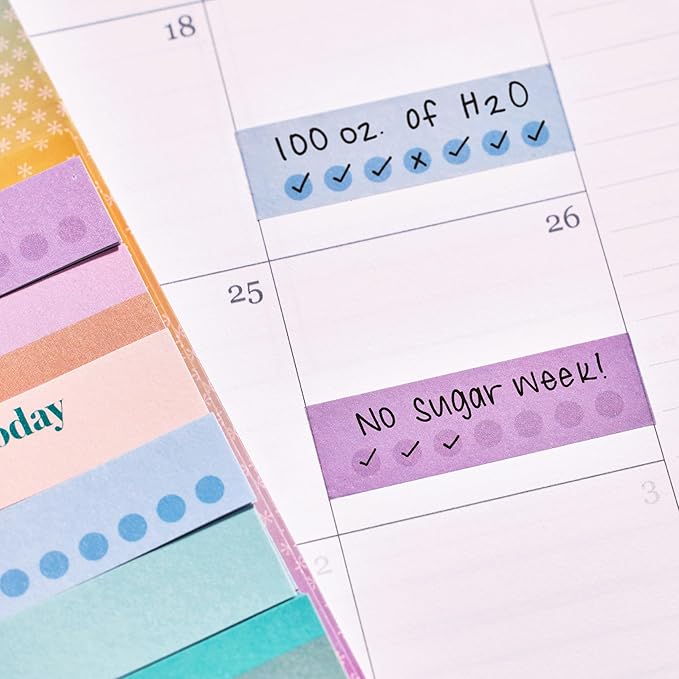 Colorful Washi Tape Sticker Pack | Set Reminders, Goals, and Tasks, in Style. 6 Designs, 10 Stickers Each, 60 Washi Strips Total
