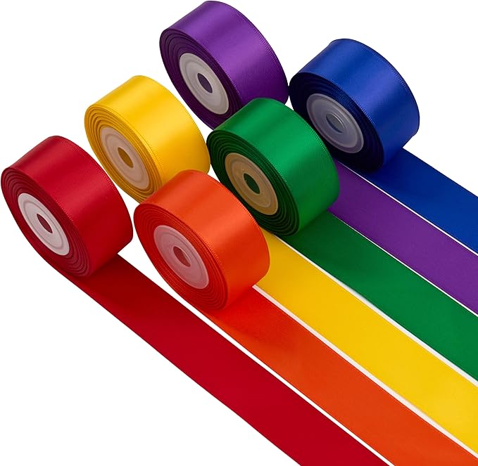 Rainbow Satin Ribbon - 1 Inch Colorful Multicolor Fabric for Crafts, Garland, Tulle & Birthday Party Decoration - 60 Yards