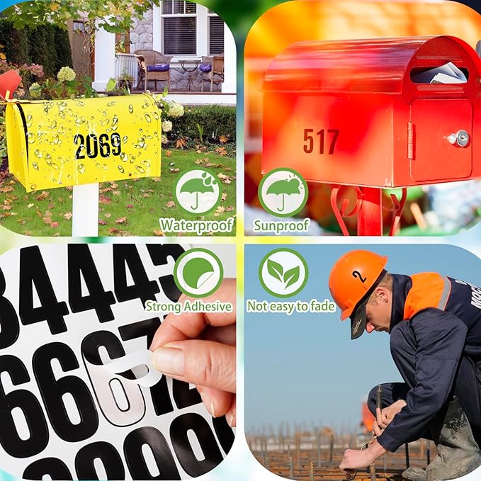 6 Sheets 2 Inch Mailbox Numbers Stickers Vinyl Decals,Self Adhesive Number Waterproof House Address Numbers for Outside Mailbox,Signs,Window,DIY Crafts Making,Door,Car,Home,Business(Black)