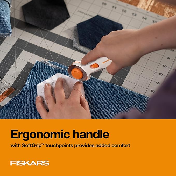 Fiskars Rotary Cutter, Titanium Coated Precision Blade, Cuts Fabric and Vinyl, 45mm, SoftGrip Handle for Comfort