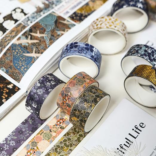 10 Rolls Sakura Washi Tape Set Japanese Arts Adhesive Tapes Gold Silver Foil Decorative Masking Tape Sets for Craft, Kids, Scrapbook, DIY, Gift Wrapping (Eternal Blossom)