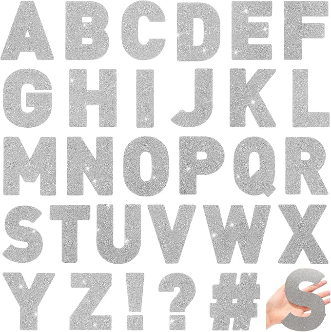 Harloon 232 Pcs 24 Sheets Large Glitter Letter Stickers Big Font Alphabet Letter Self Adhesive Letters Kit Mailbox Stickers for Mailbox Bulletin Boards Classroom Home(Silver,6 Inch)