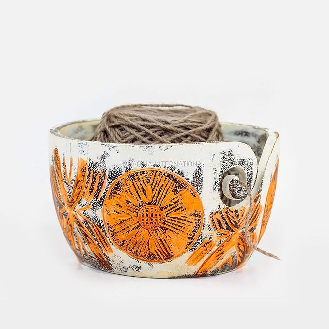 Nagina International Exquisite Premium Yarn Ball Storage Bowls | Hand Painted Lovely Decor Yet Functional Yarn Dispenser (Large (7 x 4 x 7 Inches), Almond Brown)