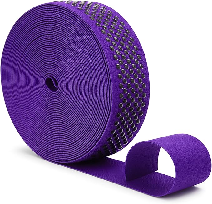 Mandala Crafts 1.5 Inch Elastic Silicone Gripper Tape for Clothing - 10 Yds Dotted Non Slip Elastic Band for Sewing - Purple Silicone Flat Fabric Stretchy Ribbon Straps