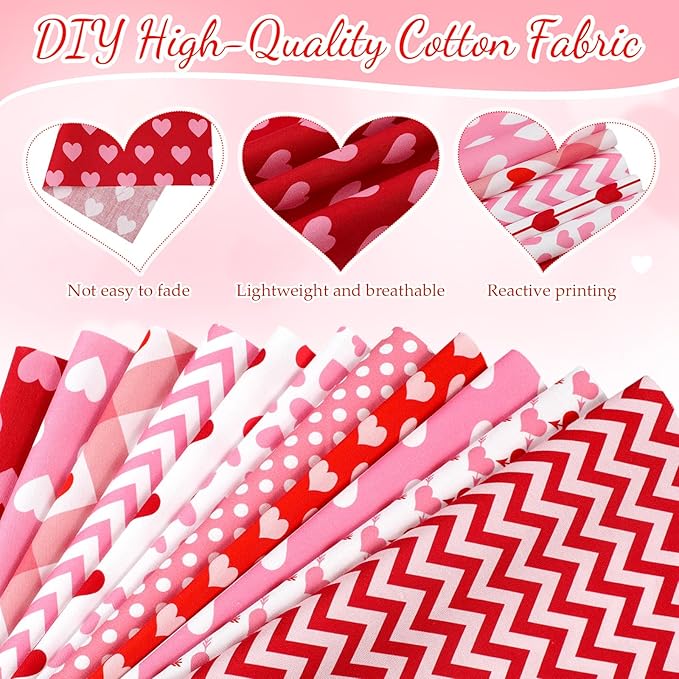 Tatuo 30 Pieces 10 x 10 Inches Cotton Fabric Bundle Squares Patchwork Floral Fabric Sewing Quilting Bundles Assorted Pattern Cloth for DIY Scrapbook Craft Making(Valentine)