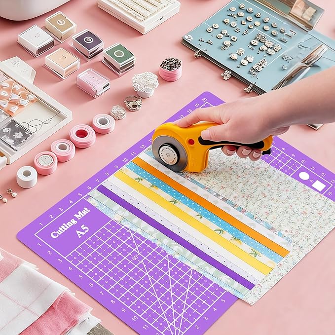 6 Pack Self Healing Cutting Mat, 6 x 8.8inch Rotary Sewing Mat for Crafts, Double Sided Craft Mat for Fabric Scrapbooking（Pink, Purple, Gray, Matcha Green, Sky Blue）