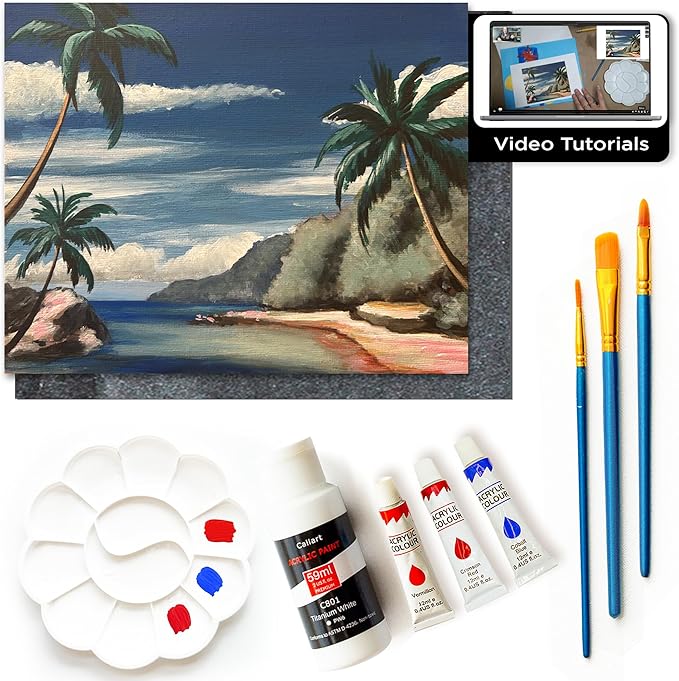 Painting4Real DIY Art Painting Kit for Adults – Learn to Paint Calm Reflection with Video Tutorials – 9 Pieces Acrylic Paint Set for Adults –Perfect Christmas Crafts & Holiday Gifts for Art Lovers