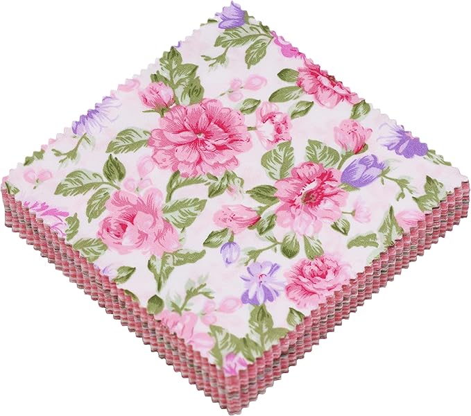 84 Pcs Pink Cotton Fabric Quilt Squares 5x5, Charm Packs for Quilting 5 inch, 5" Charm Squares for Quilting, Sewing, Patchwork, Birthday Valentine's Party Decor, and Crafts - Pink