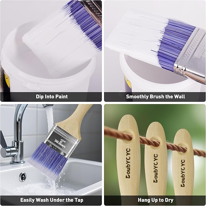 Paint Brushes - 24 Pack, 2" Flat Brushes, Paint Brush Set, Wood Paint Brushes for Walls, Stain & All Oil Paints - Home Improvement - Interior & Exterior Use