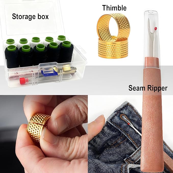 44PCS Sewing Tool Set with Box, Big Eye Steel Sewing Needles Kit, Stainless Steel Needles for Hand Sewing, Needle and Thread Kit for Sewing