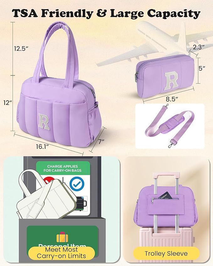 Sweet 16 Gifts for Girls-Gift Idea for Women Her-Initial Duffle Bag, Carry On Bags for Women，Overnight Bag with Wet Pocket，Lightweight Travel Bags Personalized Gym Tote with Makeup Pouch