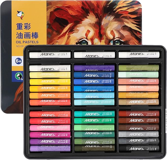 Marie's 36 Colors Oil Pastels with 3 Bonus White Pencils in Tin Box,Vibrant Colors for Smooth Blending & Layering, Oil Pastels for Artists, Students, Teachers & Beginners (10x70mm)