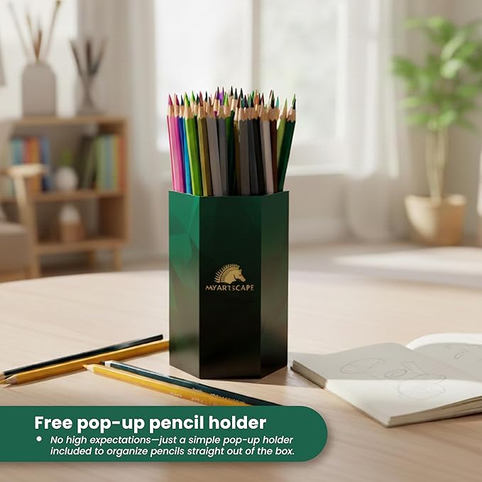 MyArtscape Colored Pencils Set of 72 – Soft Core Oil-Based Color Pencils with Vibrant Colors, Break-Resistant Core, Foldable Roll-Up Holder, Adult Coloring Book Kit
