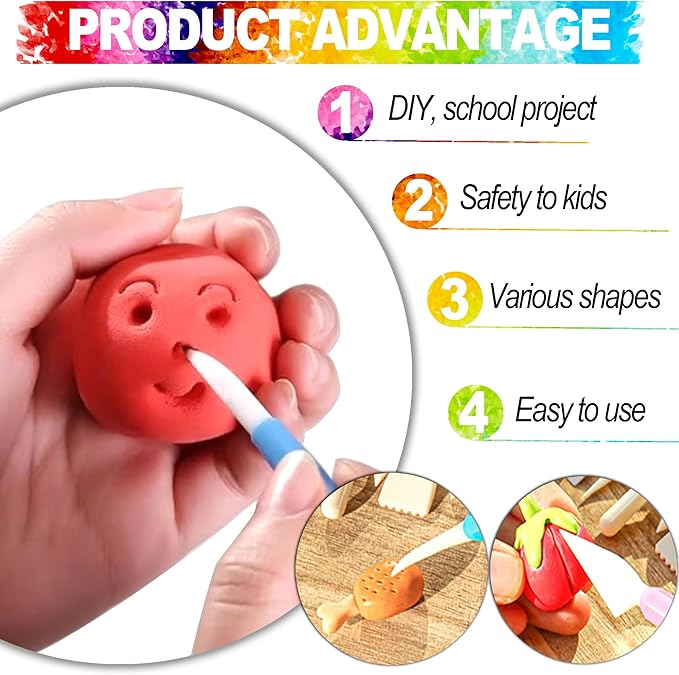 LINPHCEY 9PCS Clay Tools for Kids & Adults Air Dry Clay Tool Kit Plastic Clay Sculpting Tools Set for DIY Pottery, Modeling Molding Polymer Clay – Safe & Easy Grip for Beginners & Craft Lovers