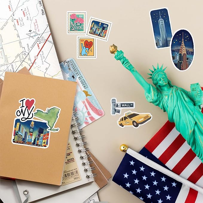 Navy Peony Iconic New York City Travel Stickers (28pcs) – New Yorker Decals for Scrapbooks, Journals