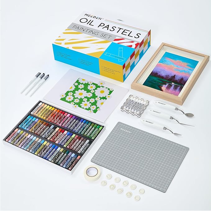 MEEDEN Soft Oil Pastels Set: 102Pcs Oil Pastel Kit with 72 Colors & 6 White Pastel - All in One Oil Crayons with Paper, Palette Knife, Masking Tape - Art Supplies for Artists Beginners Adult Christmas