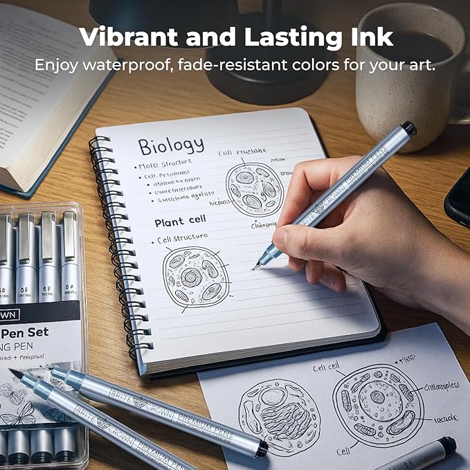 Drawing and Sketching Pens Set - 10 Black Fineliner Pens 0.2mm to 1.0mm Width Tips & 2.5mm Micro Calligraphy Brush-tip Pen, Ideal Gift Idea for Artists and Beginners