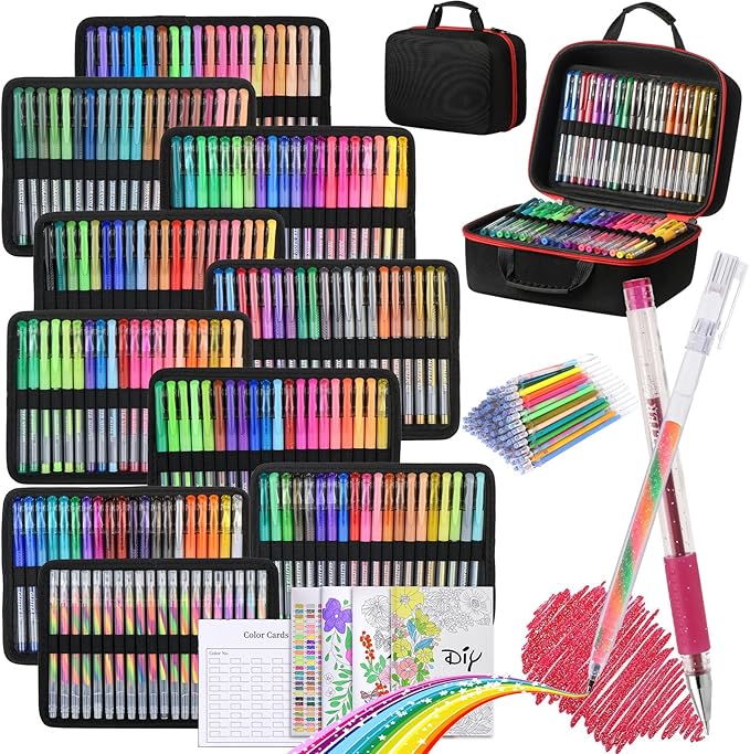 378 Pack Glitter Gel Pens Set,198 Colors Pens Include 180 Colored Gel Pens with 180 Refills,18 Color Color Gel Pen for Adults Coloring Drawing Journaling Scrapbook