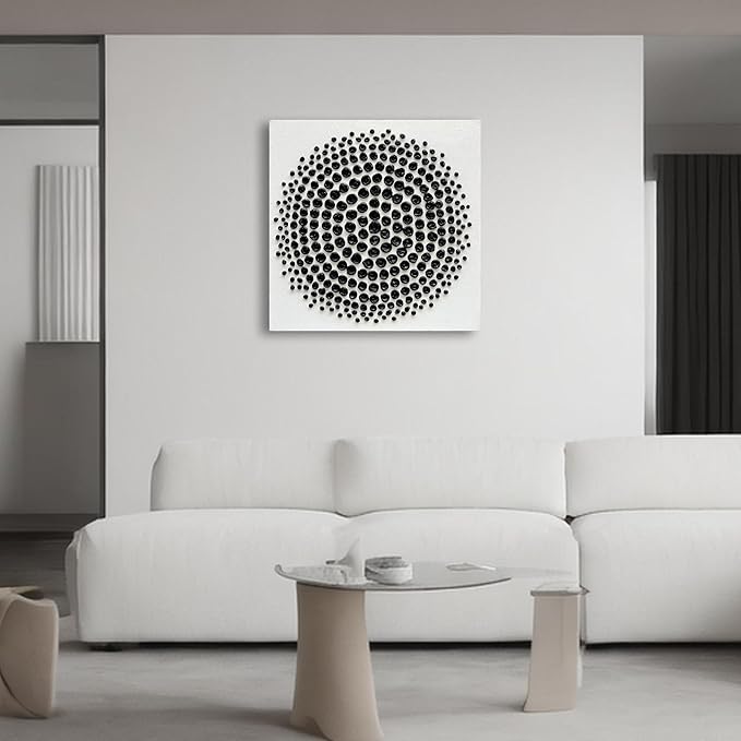 Art Hand Painted Black and White Abstract Texture Art Oil Painting Modern Art Canvas Wall Art Deco 24x24 inches