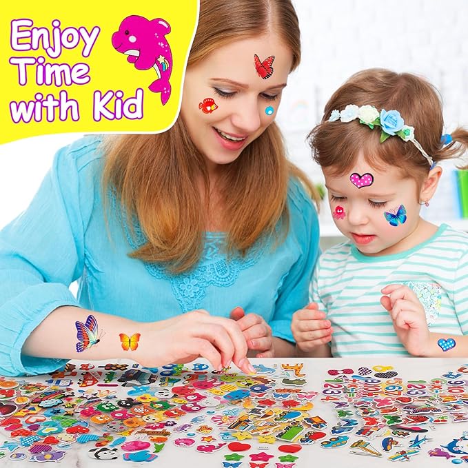 3D Stickers for Kids & Toddlers, 500+ 3D Puffy Stickers Including Animals, Letters, Numbers, Dinosaurs, Cars and More for Boys, Girls, Teachers, Reward, Craft Scrapbooking