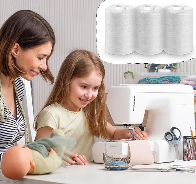 12 Pcs White Sewing Thread, 1000 Yard Each Spool 402 Polyester White Thread for Sewing, All Purpose Threads for Machine, Hand Stitching, Embroidery Clothing Repair, Home Decor