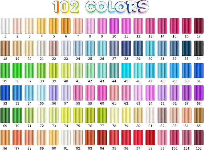 Polymer Clay 102 Colors, Modeling Clay for Kids, Non-Sticky Oven Bake Clay with Sculpting Tools and Accessories, Halloween Christmas Gift for Children and Artists